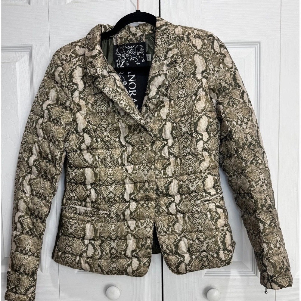 Anorak Snakeskin Quilted Jacket Women's XS Green Long Sleeve Cozy 100% Polyester